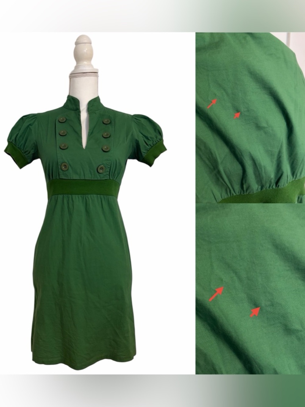 BeBop Green Short-Sleeve Empire-Waist Midi Summer Dress Women’s Small (fitted)